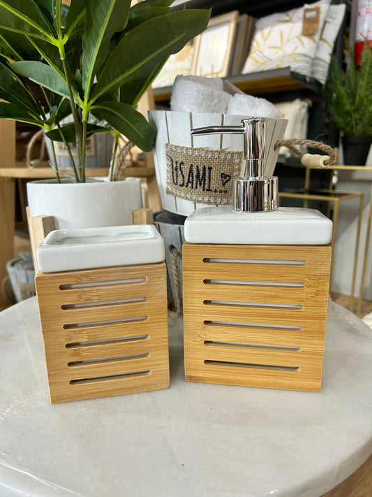 Portasapone in Ceramica e Bambu